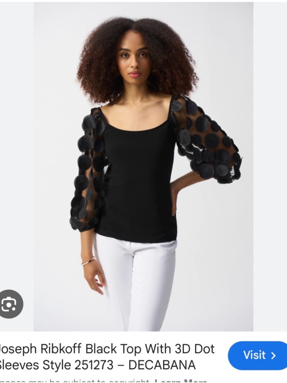 Joseph Ribkoff Black Scoop Neck Top with 3D Dot Balloon Sleeves